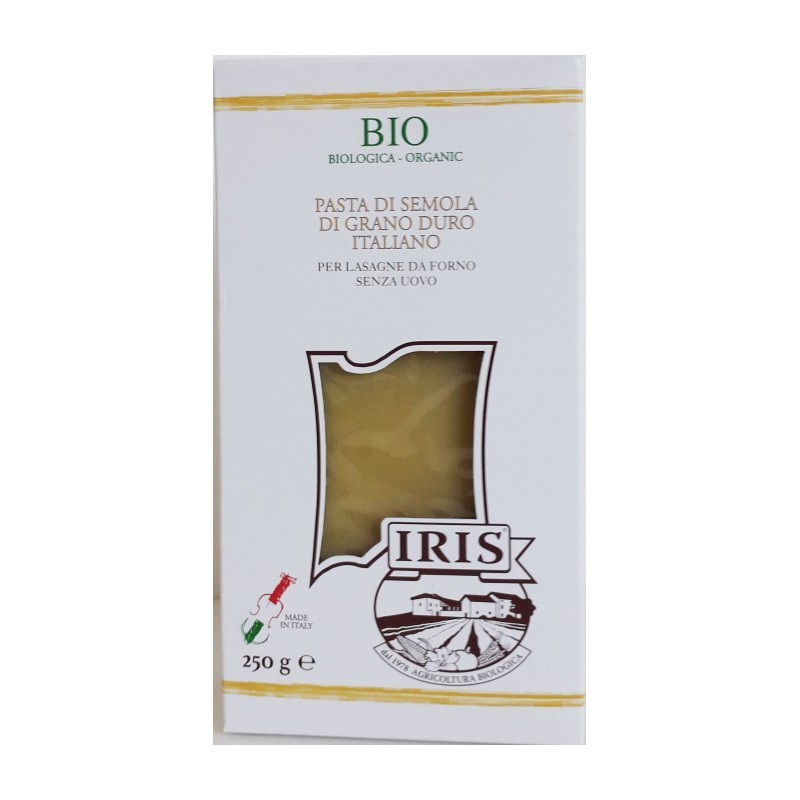 Lasaña, Pasta alimenticia de trigo duro BIO Iris 250g