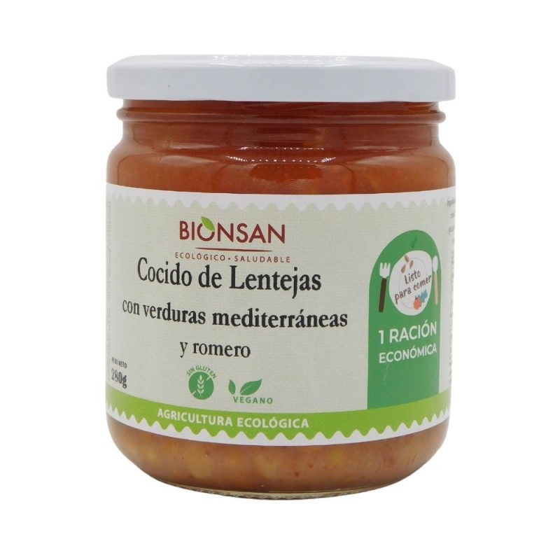 Cocido ecológico de lentejas con verduras mediterráneas y romero -280gr-BIONSASN