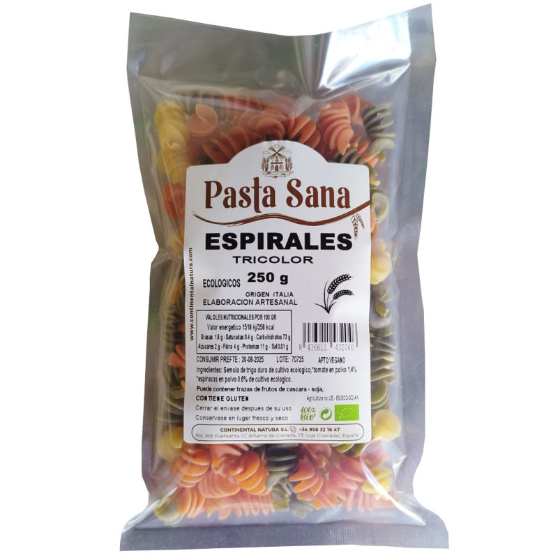 Espirales tricolor BIO 250 gramos Pasta Sana