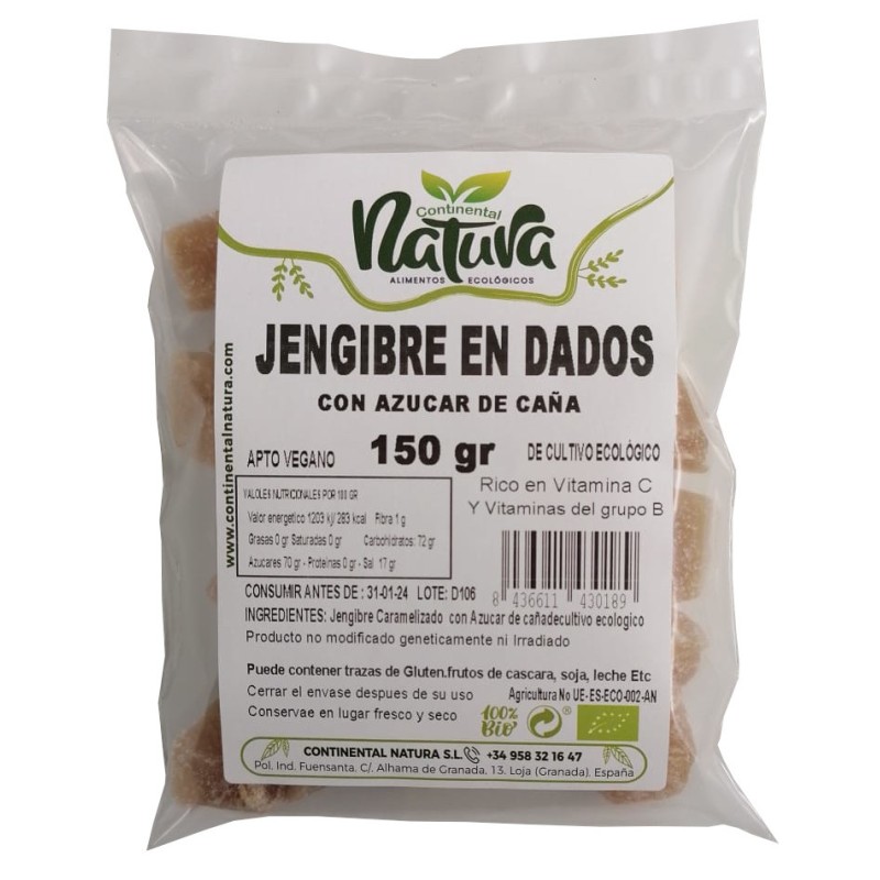 Jengibre en dados con azúcar de caña 150g C. Natura