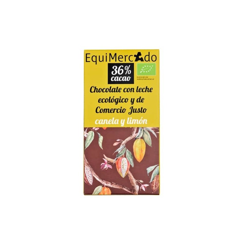 Chocolate leche con canela y limón (cacao 36%) Bio 80 gr comercio justo