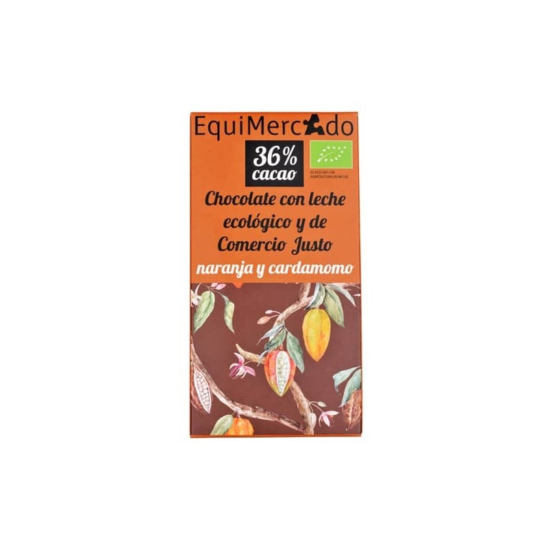 Chocolate leche con naranja y cardamomo (cacao 36%) BIO 80 gr comercio justo