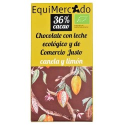 Chocolate leche con canela y limón (cacao 36%) Bio 80 gr...